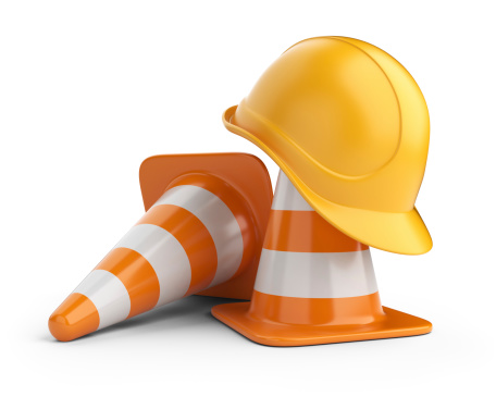 Traffic cones and hardhat 3D. Isolated